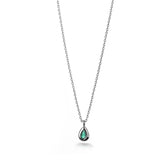 Silver Drop Necklace, White Rhodium, Natural Green Agate  + Give Love Gift